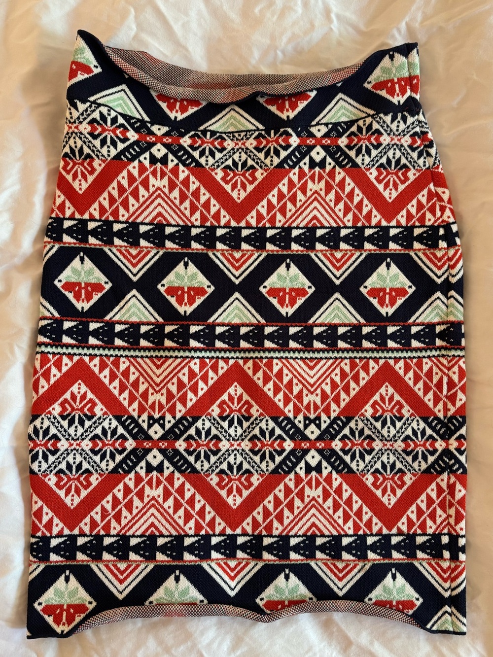 BCBGMaxAzria Red, Navy & White Geometric Pencil Skirt